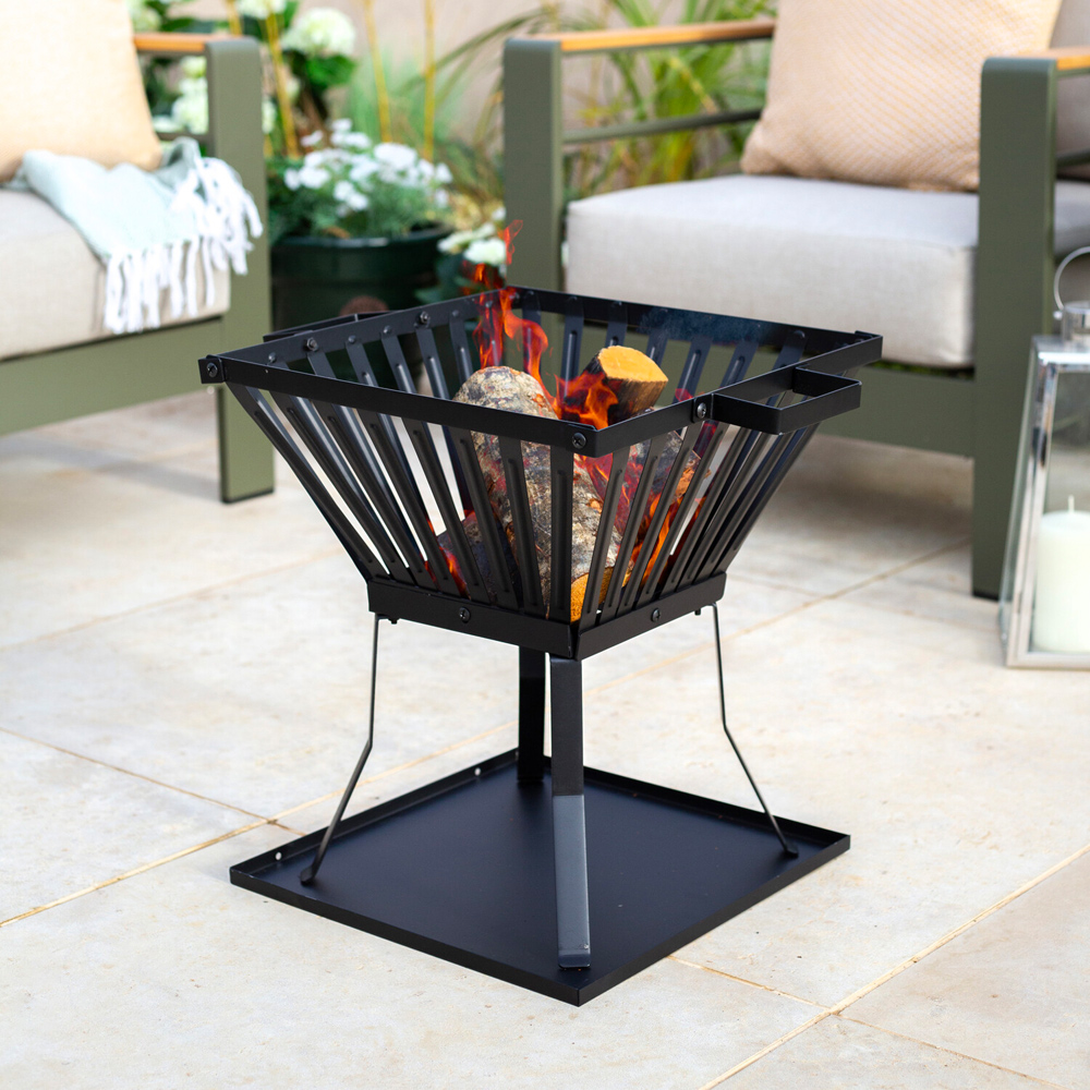 Square Traditional Fire Basket Black Image 3