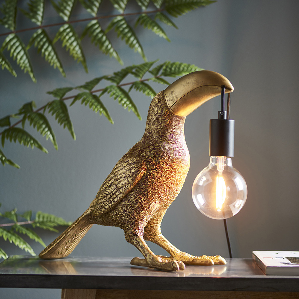 Merano Andria Vintage Gold Paint and Matt Black Toucan Table Lamp Image 2