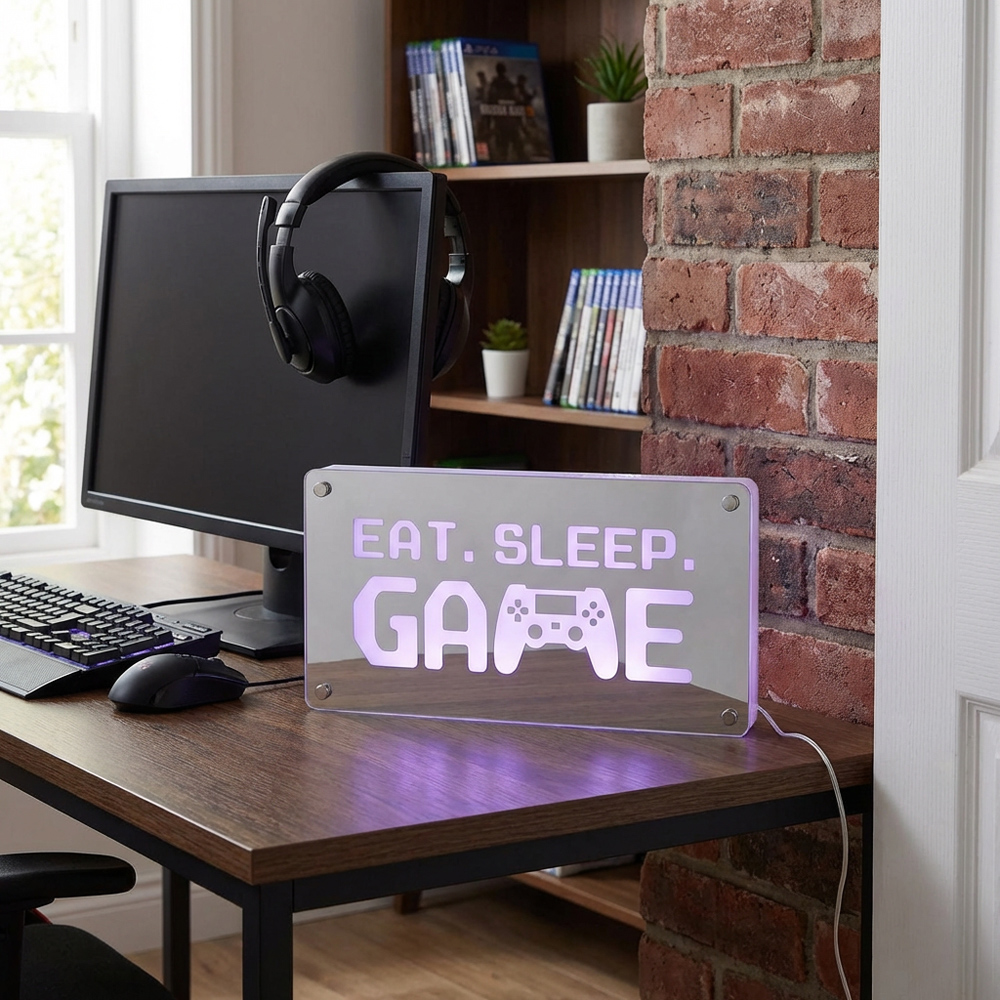 Eat Sleep Game Neon Block Light Image 4