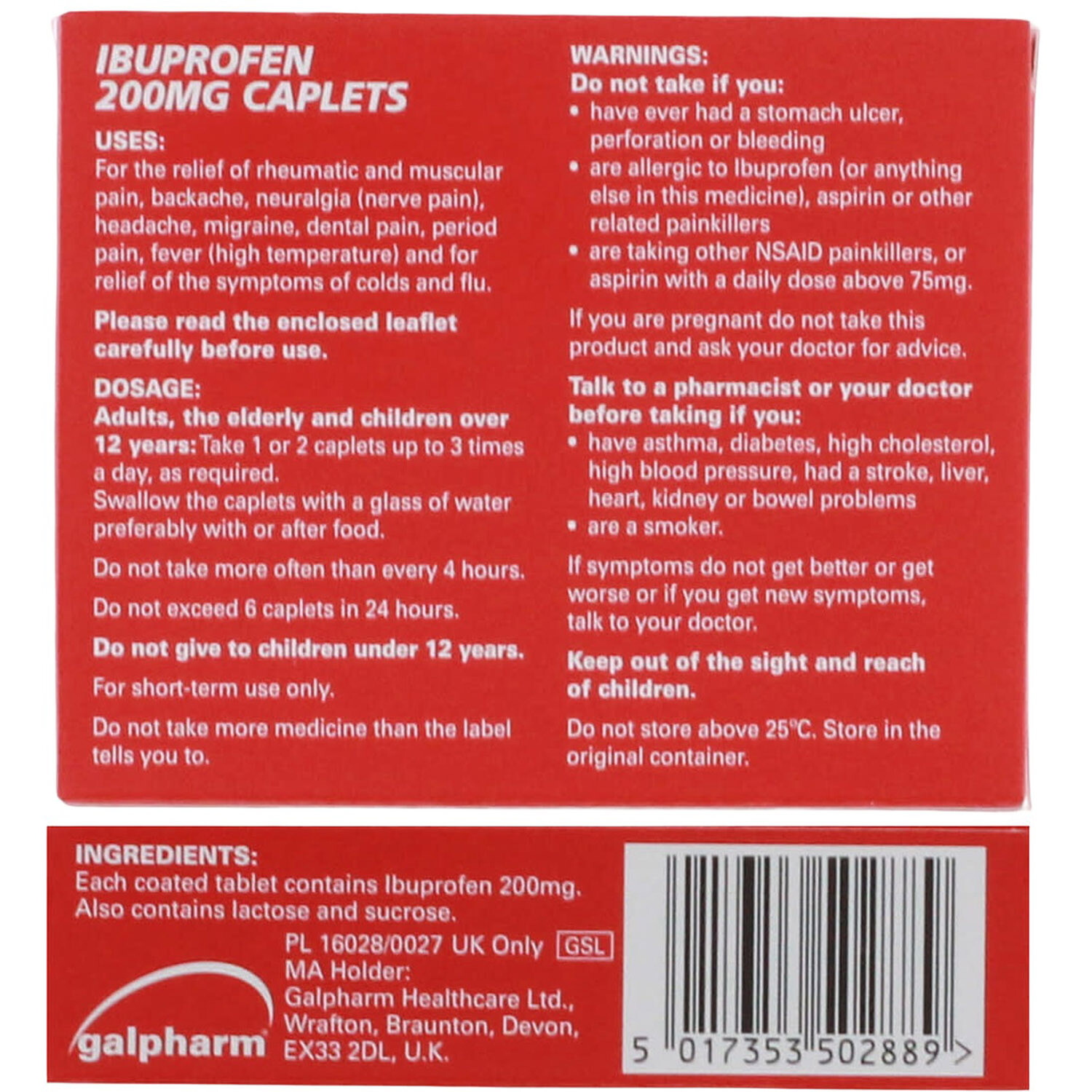 Pack of 16 Galpharm 200mg Ibuprofen Caplets Image 2