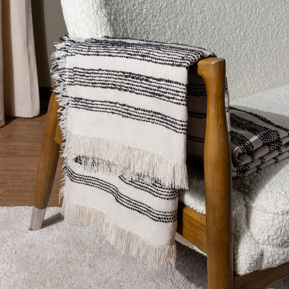 Hoem Jour Natural Woven Fringed Throw 130 x 180cm Image 2