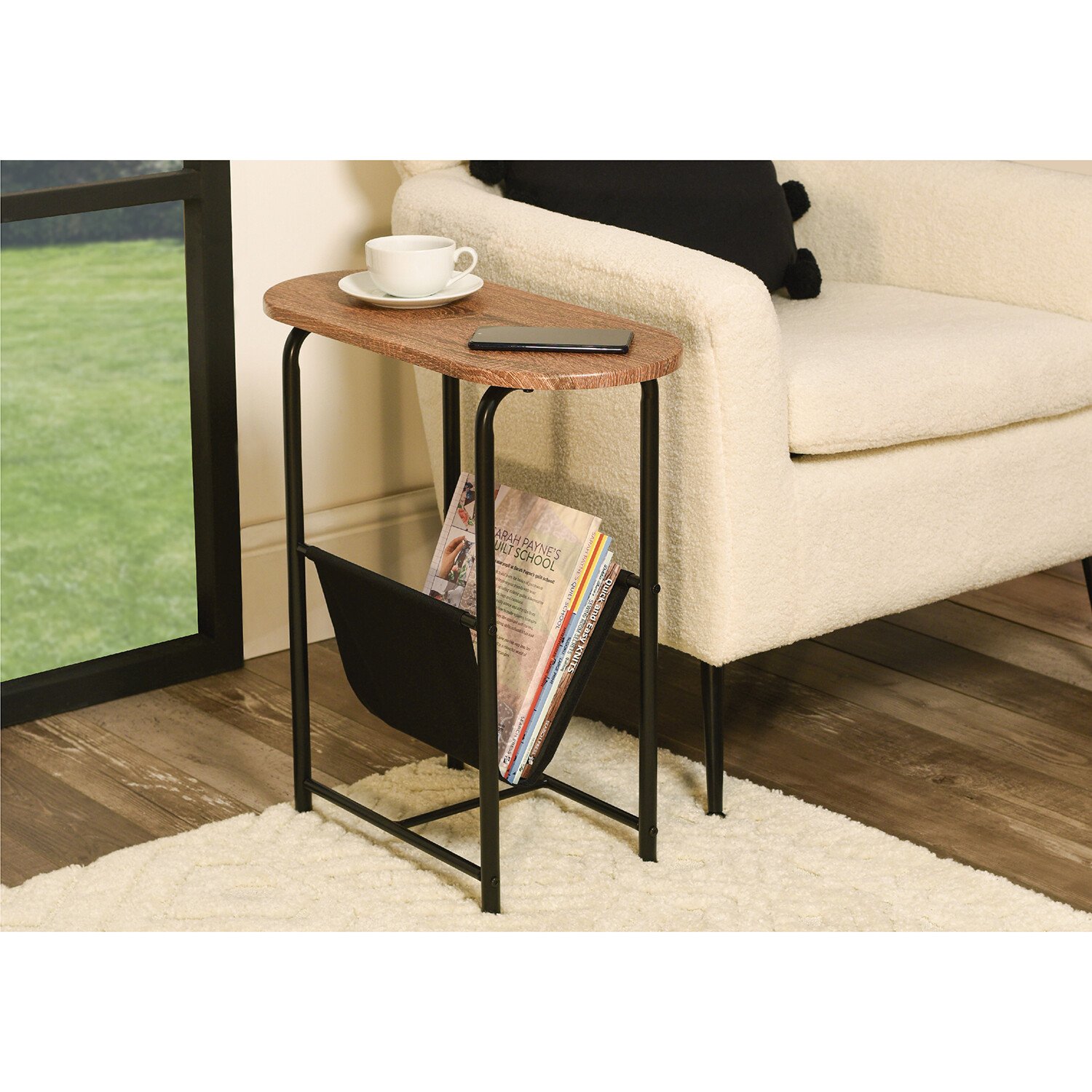 Black and Oak Magazine Side Table Image 2