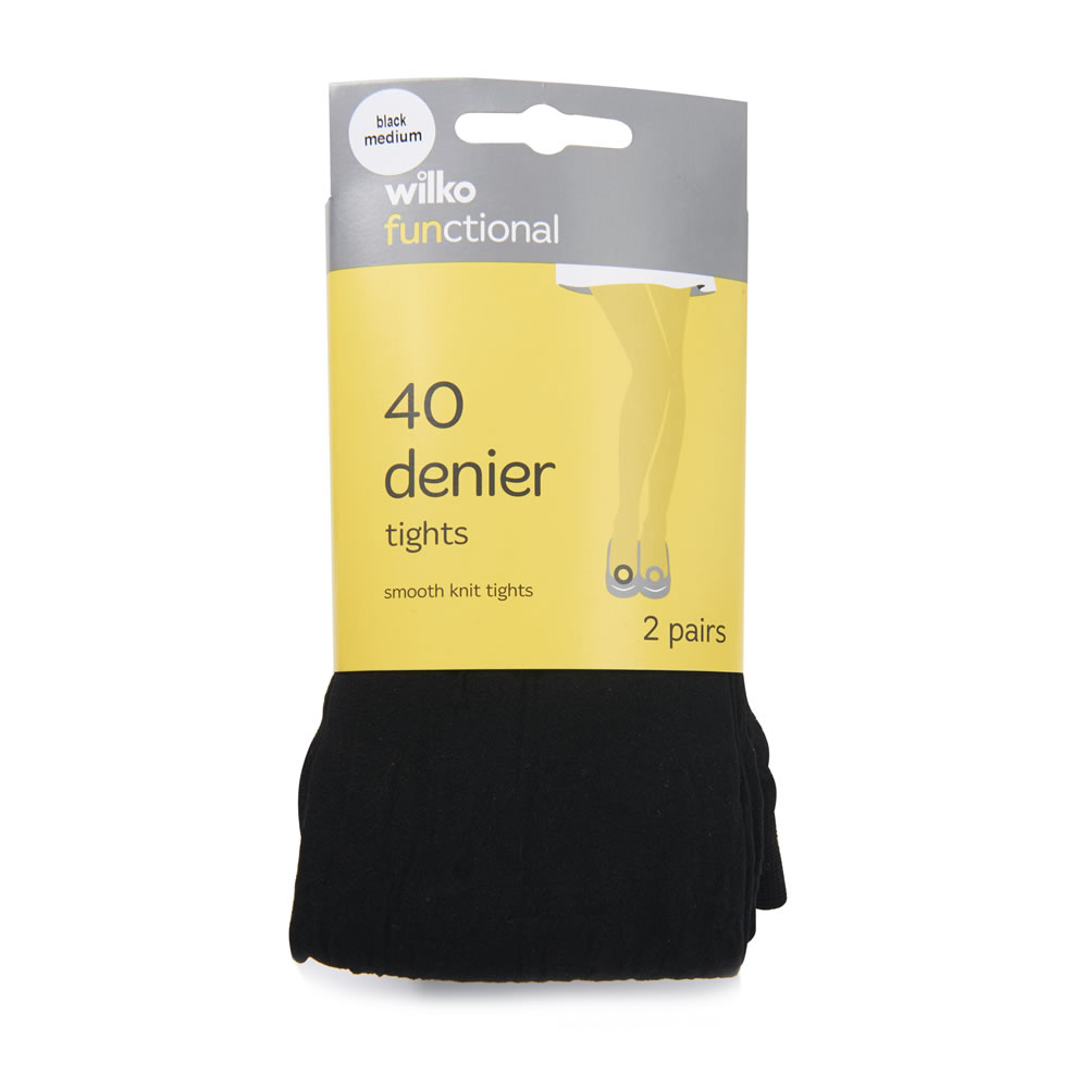 Wilko Functional 40 Denier Smooth Knit Tights Black Medium 2 pack Image