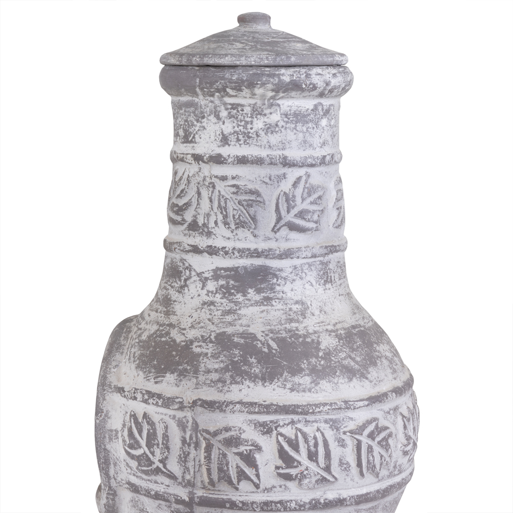 Charles Bentley Snug Acapulco Leaf Motif Grey Clay Chiminea with Lid and Stand Image 4