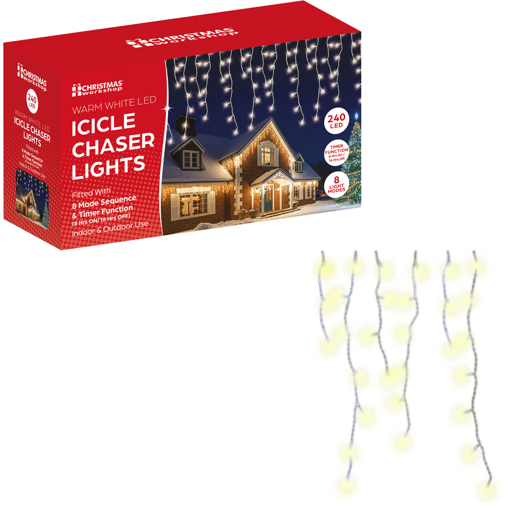 The Christmas Workshop 240 Warm White LED Multi-Function Icicle Chaser Light 5.6m Image 4