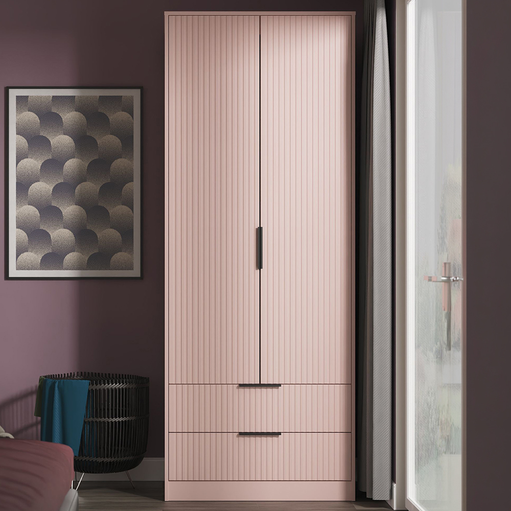 Crowndale Fluted 2 Door 2 Drawer Kobe Pink Tall Wardrobe Ready Assembled Image 1