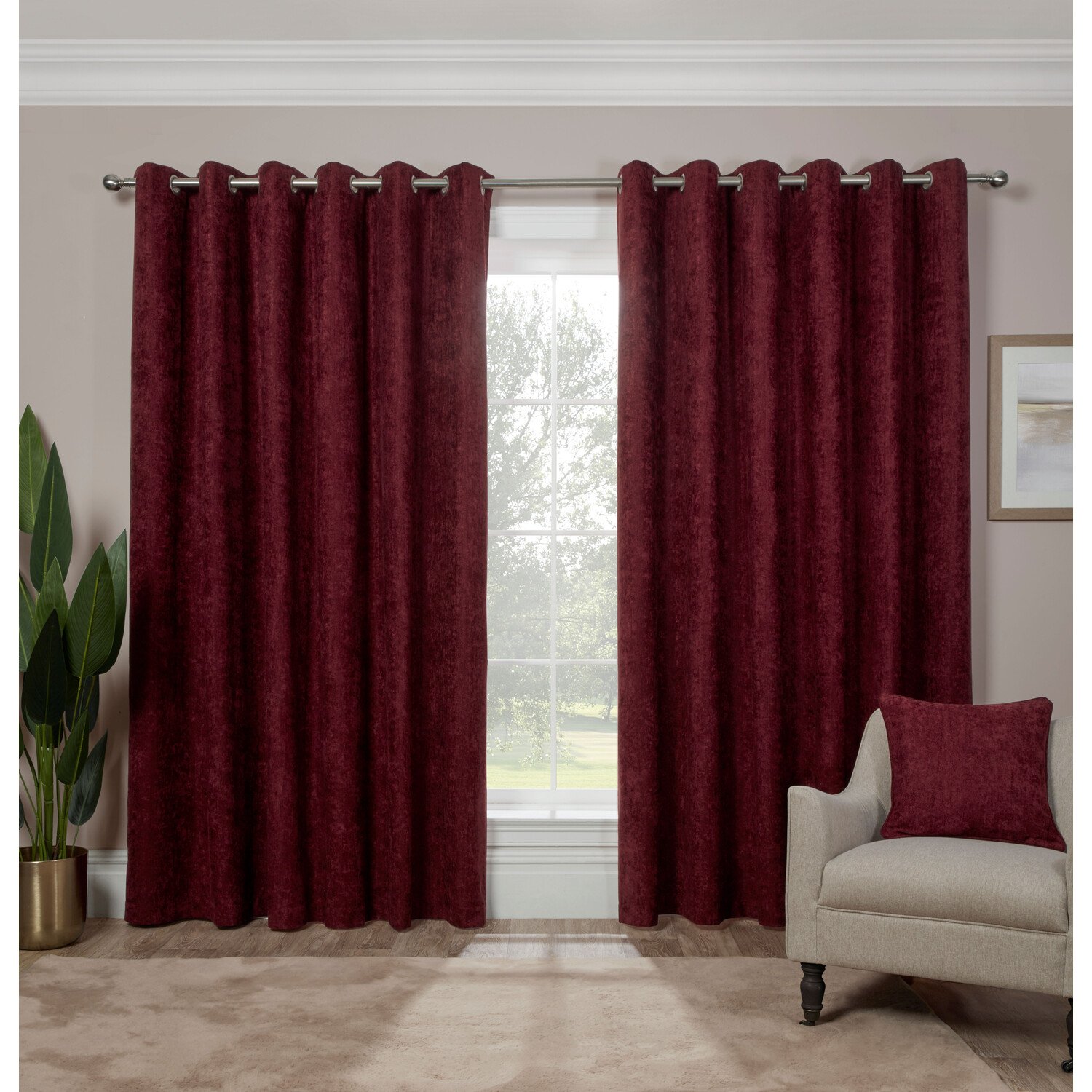 Divante Alden Mulberry Thermal Eyelet Curtains 168 x 137cm Image 1