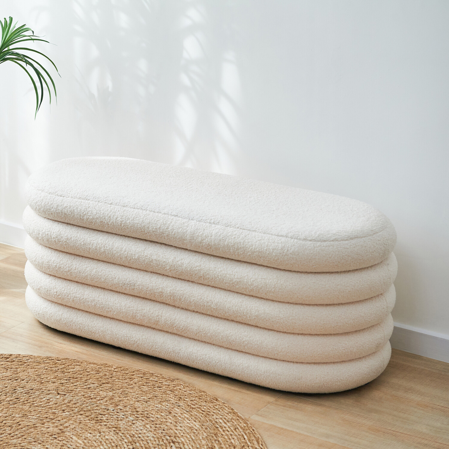 Cream Boucle Storage Ottoman Cream Image 1