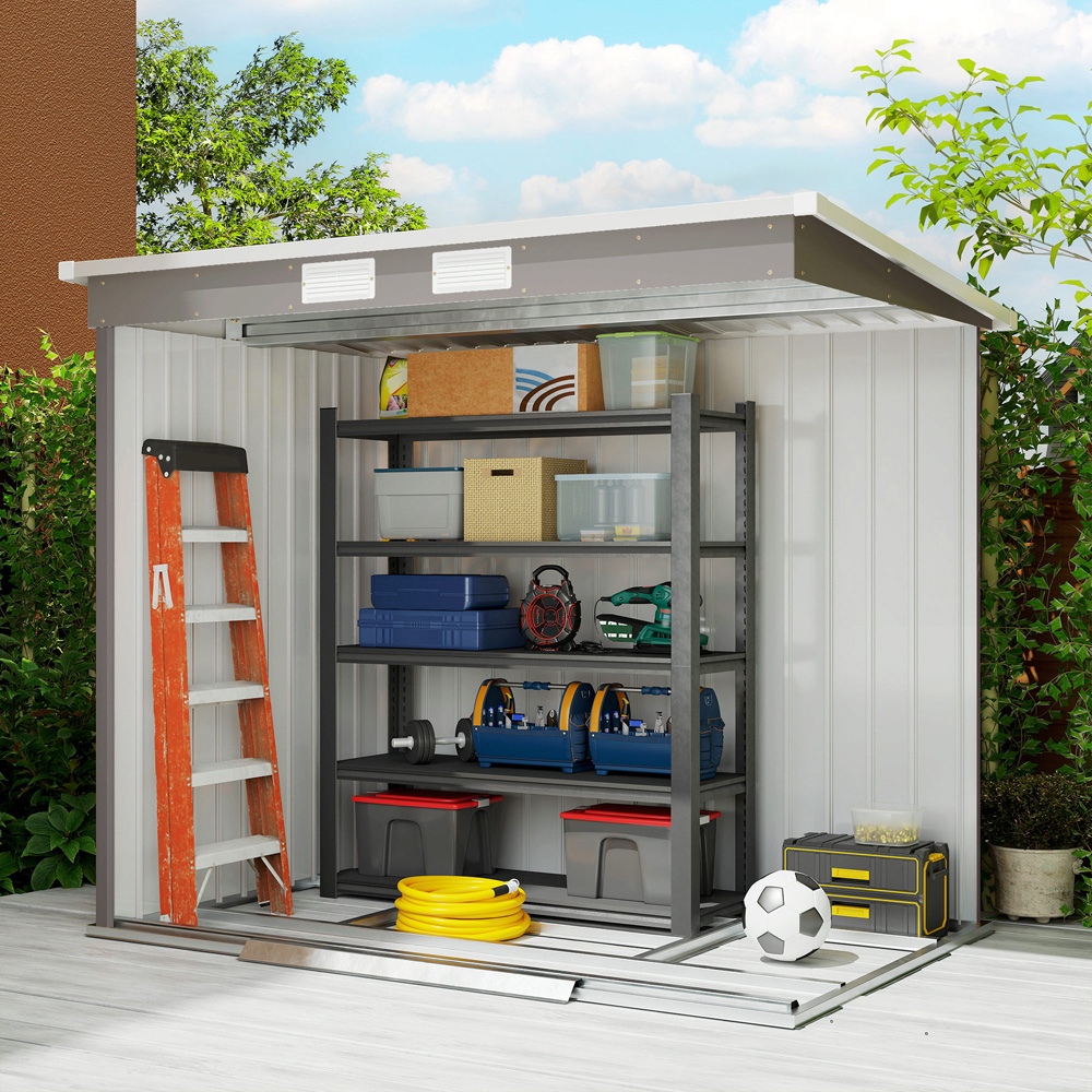 Outsunny 7 x 4ft Grey Metal Pent Garden Shed Image 3
