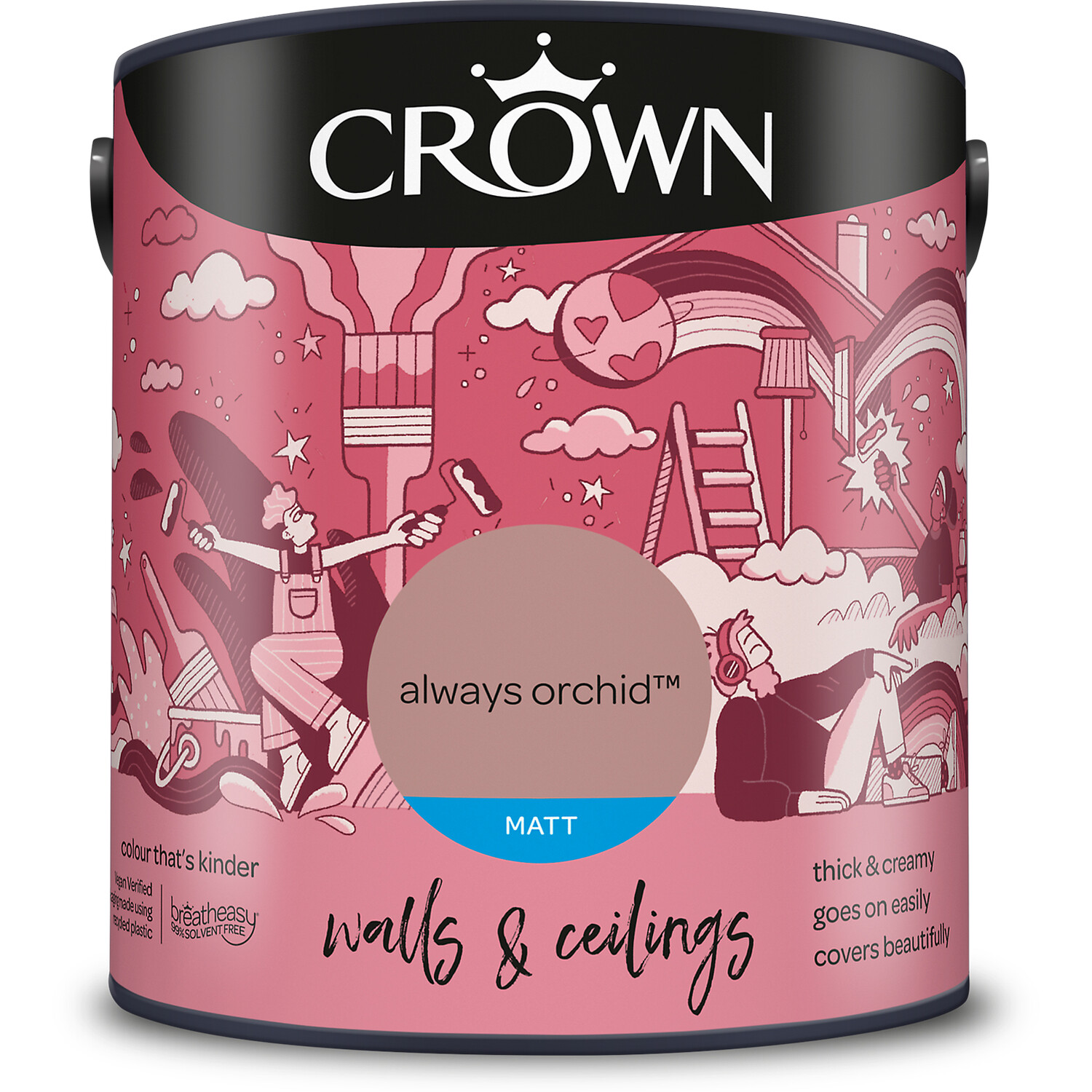 Crown Walls and Ceilings Always Orchid Matt Emulsion Paint 2.5L Image 2