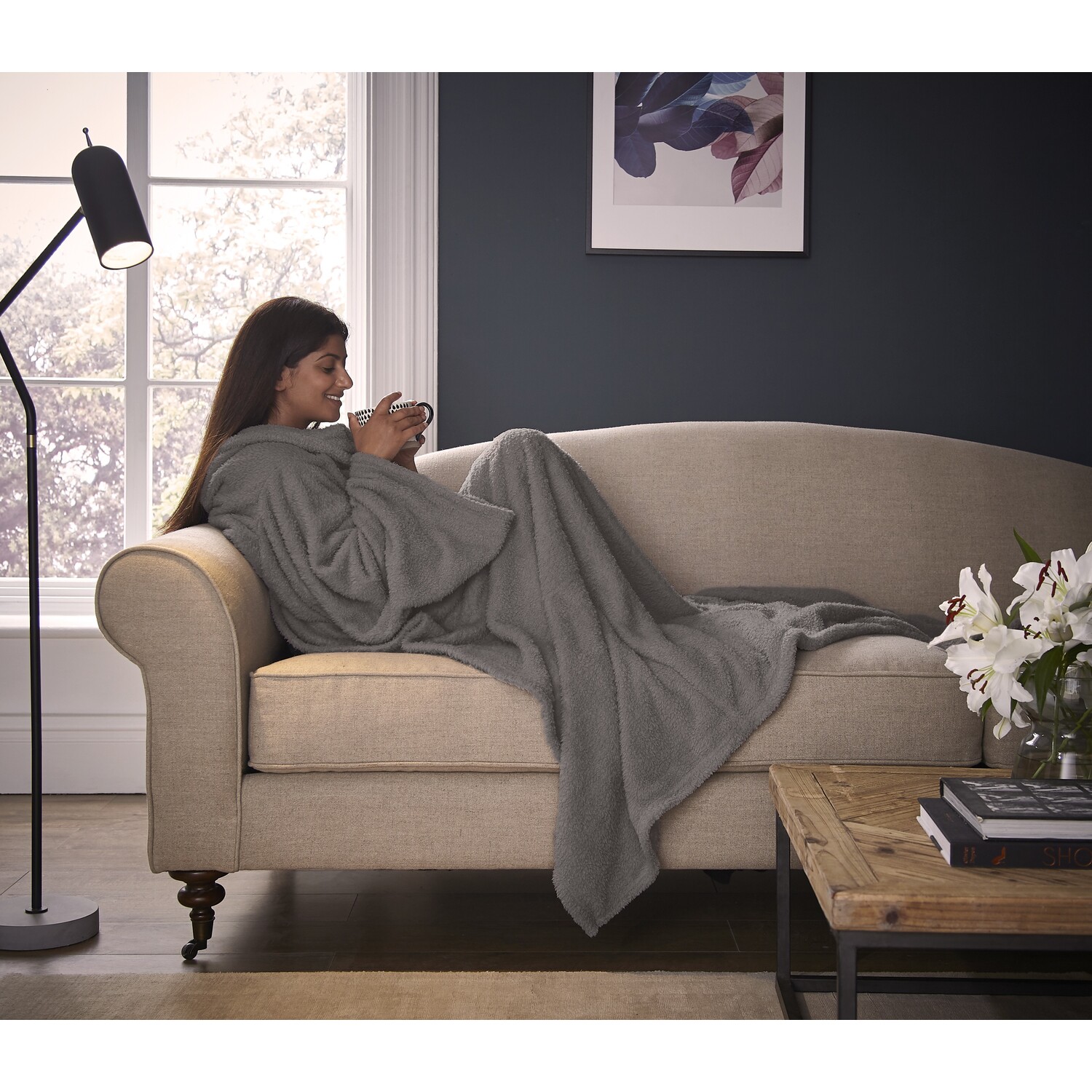 Silentnight Snugsie Sleeved Blanket  - Charcoal Image 2