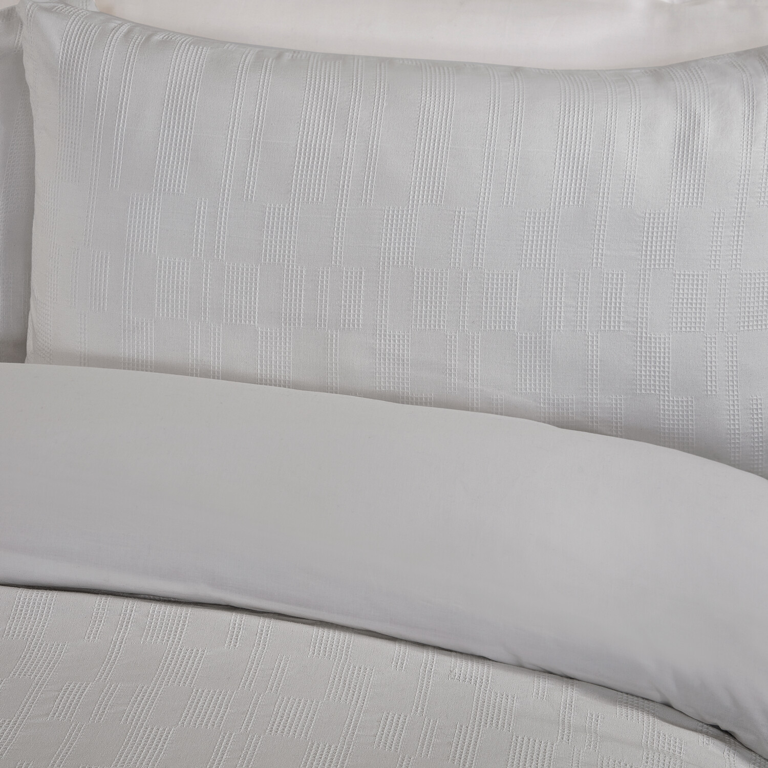 Waffle Block Duvet Set Silver Superking Image 3