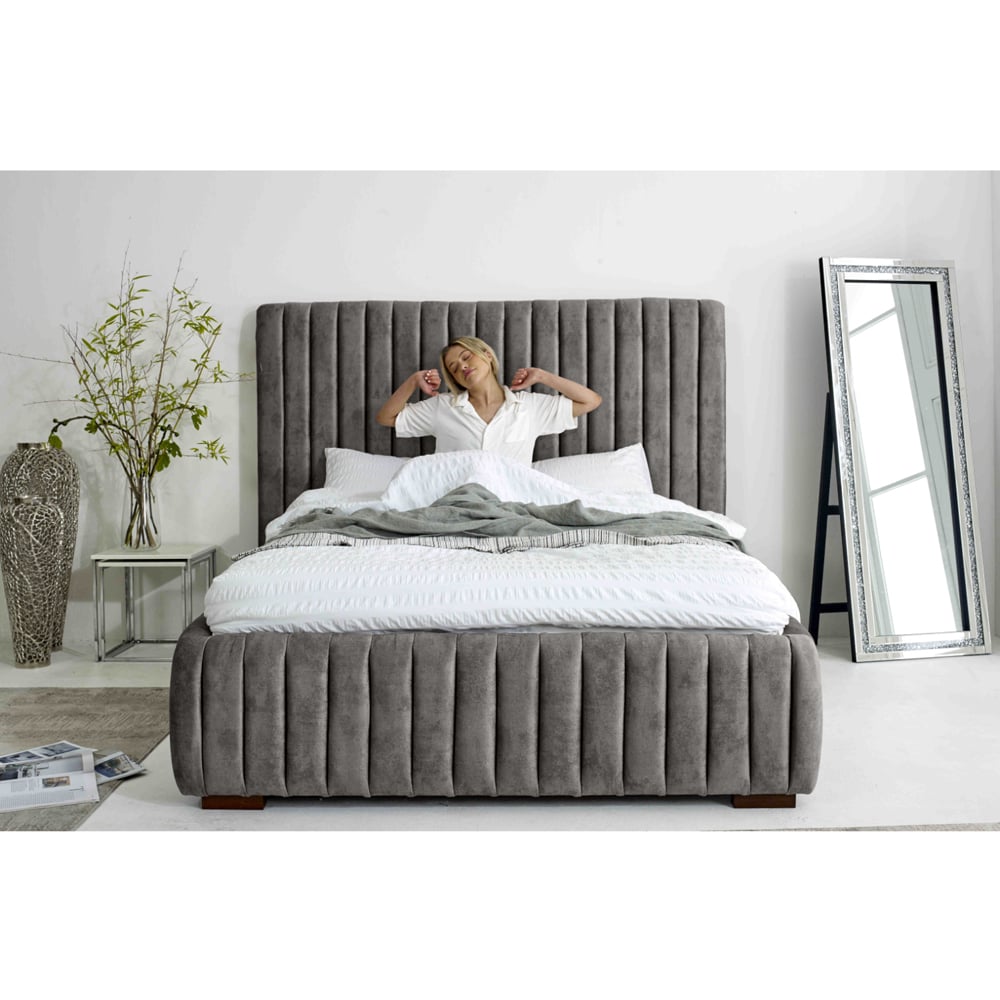 Eleganza The Elite Single Grey Oakland Fabric Bed Frame with Headboard and Footboard Image 7