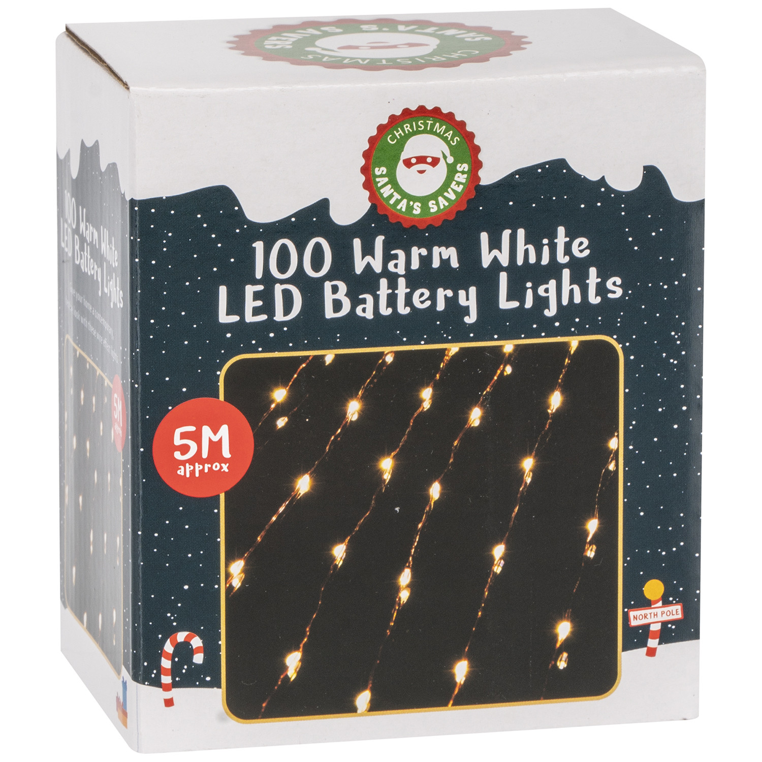 Santa's Savers Warm White 100 LED Battery Lights 5m Image