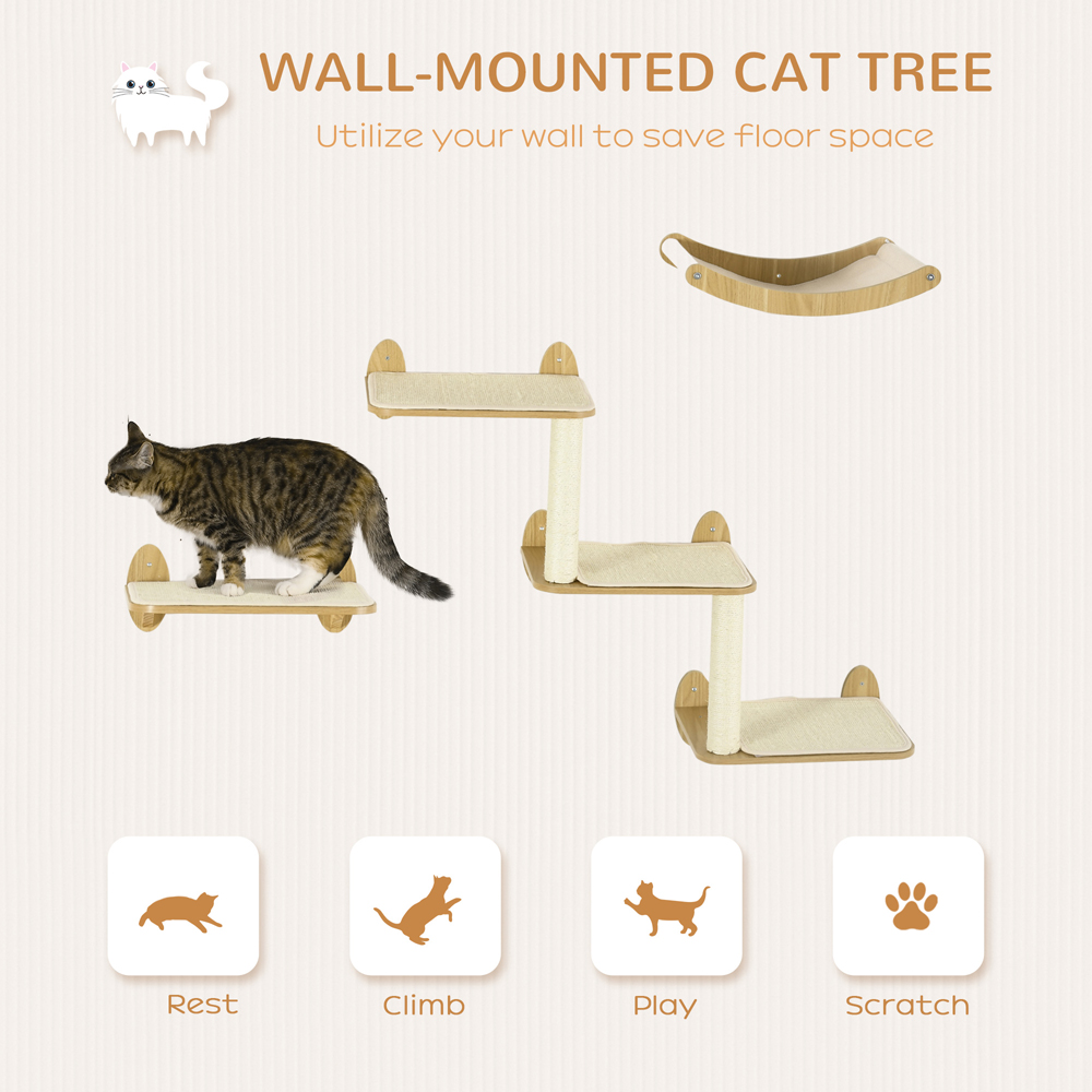 PawHut Oak Wall Mounted Cat Activity Centre Image 4