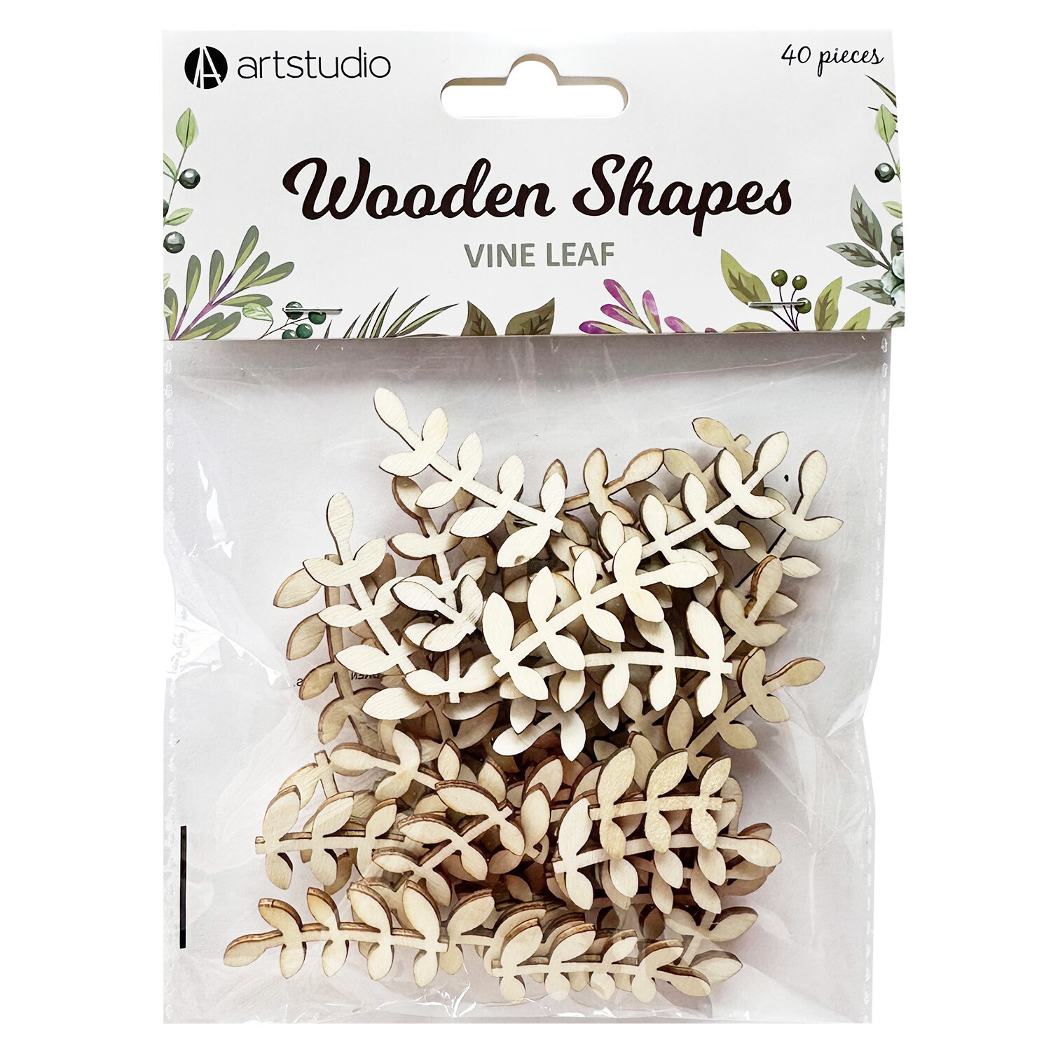 Pack of 40 Vine Leaf Wooden Shapes - Cream Image