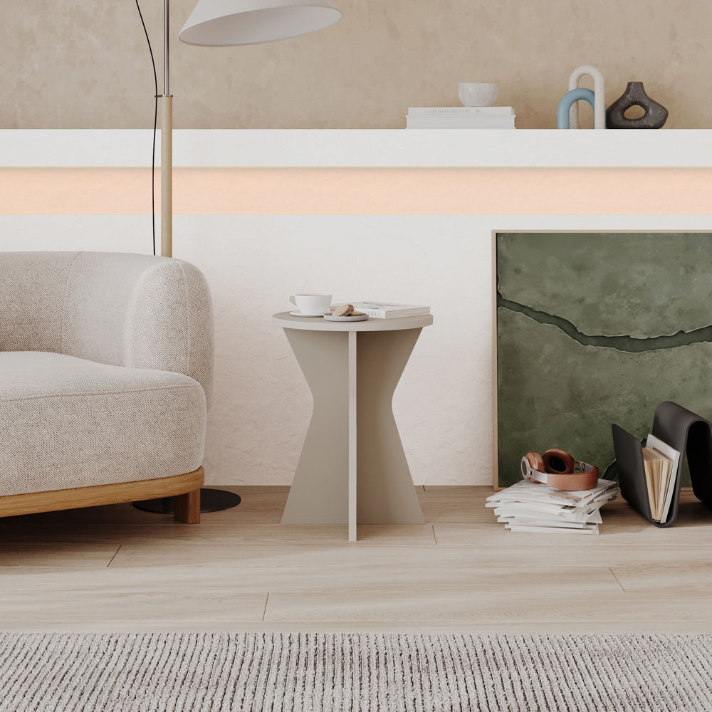 Decortie Lisa Sandstone Geometric Pedestal Base Round Side Table Image 3