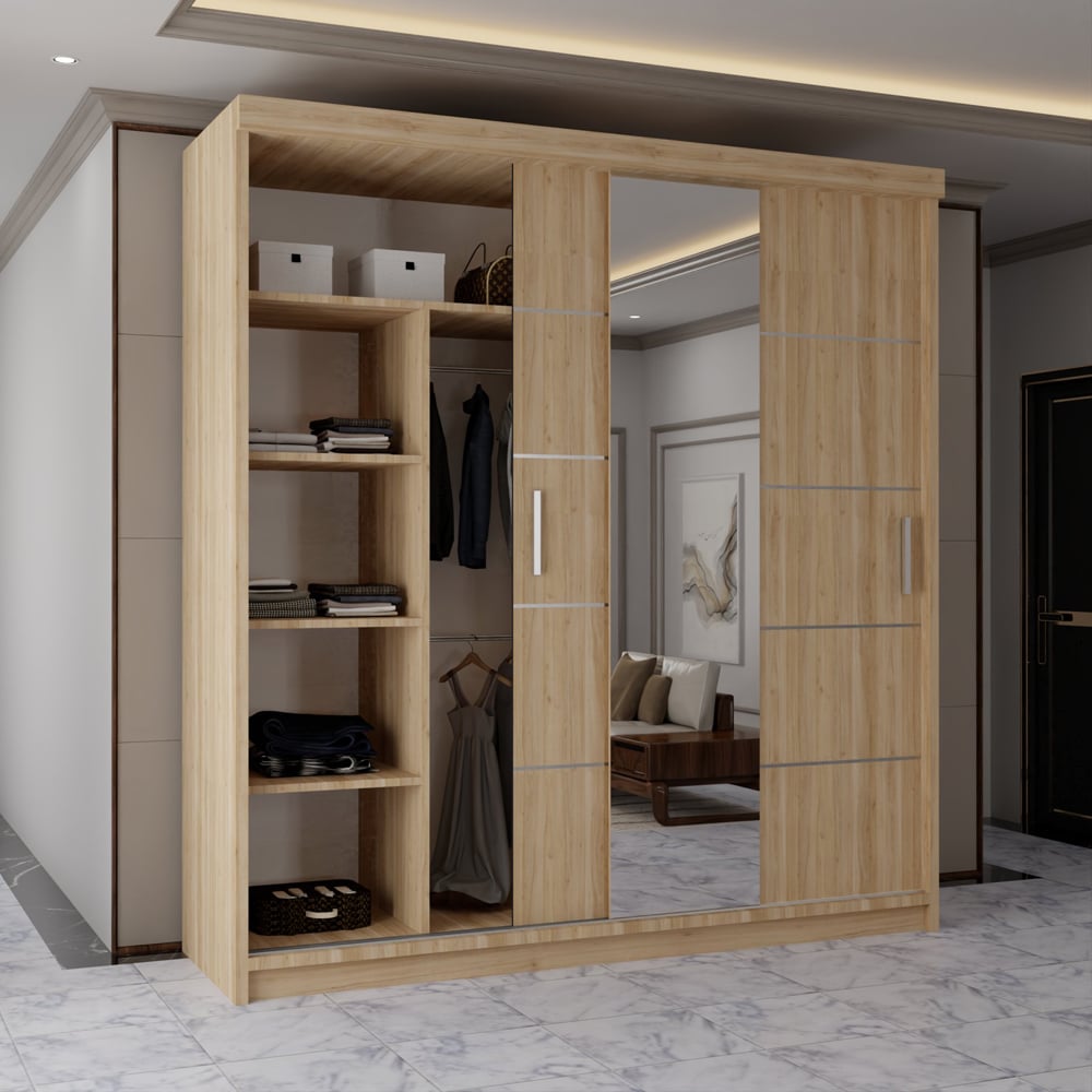 Sliding Wardrobes 4U Lisbon 2 Door Oak Full Length Mirrored Wardrobe Image 3