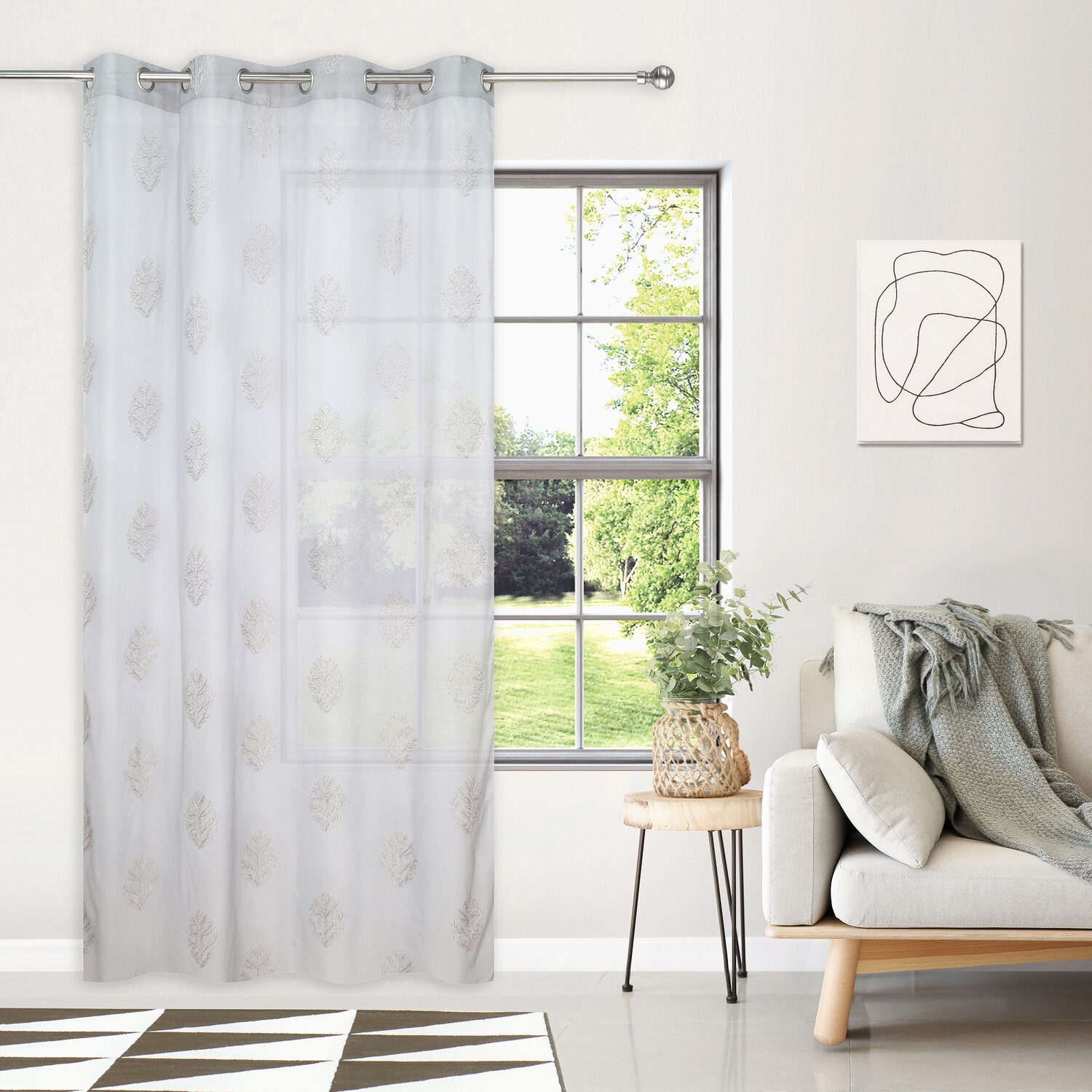 Aviemore Embroidered Voile Curtain Grey Image 1