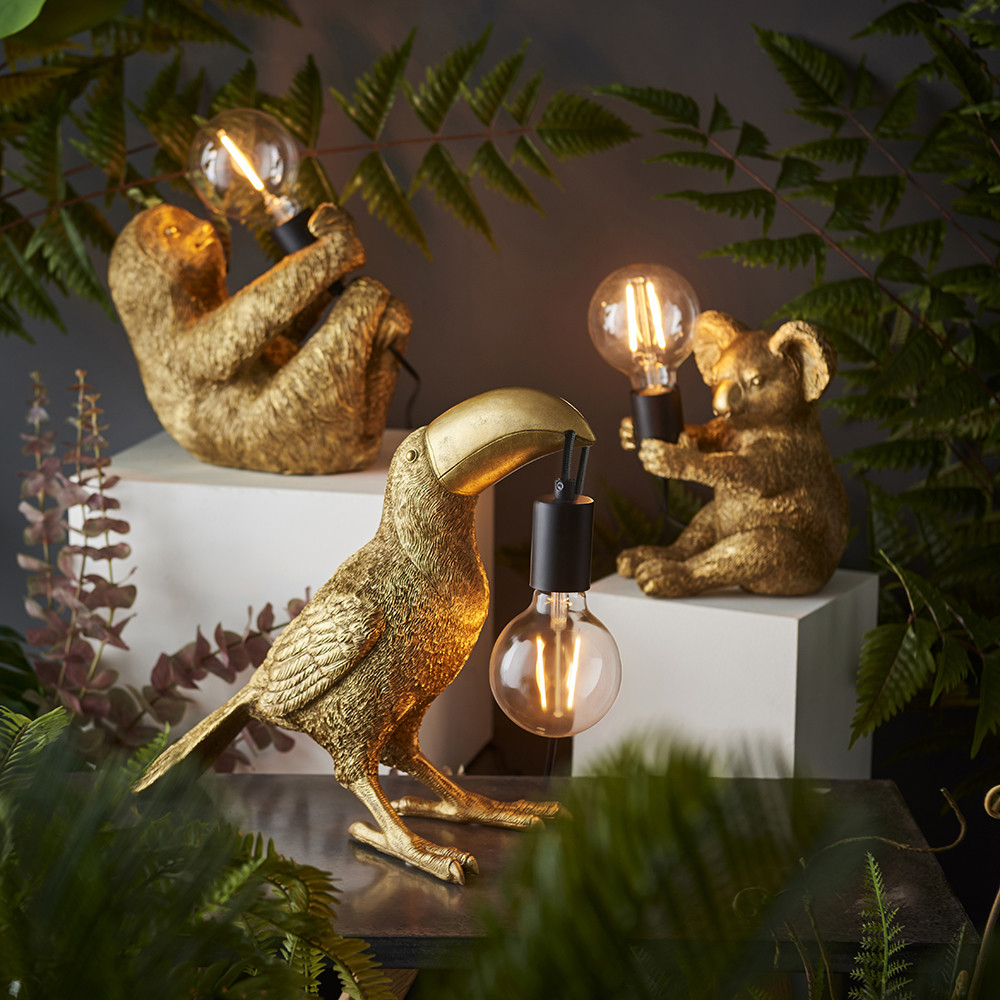 Merano Andria Vintage Gold Paint and Matt Black Toucan Table Lamp Image 7