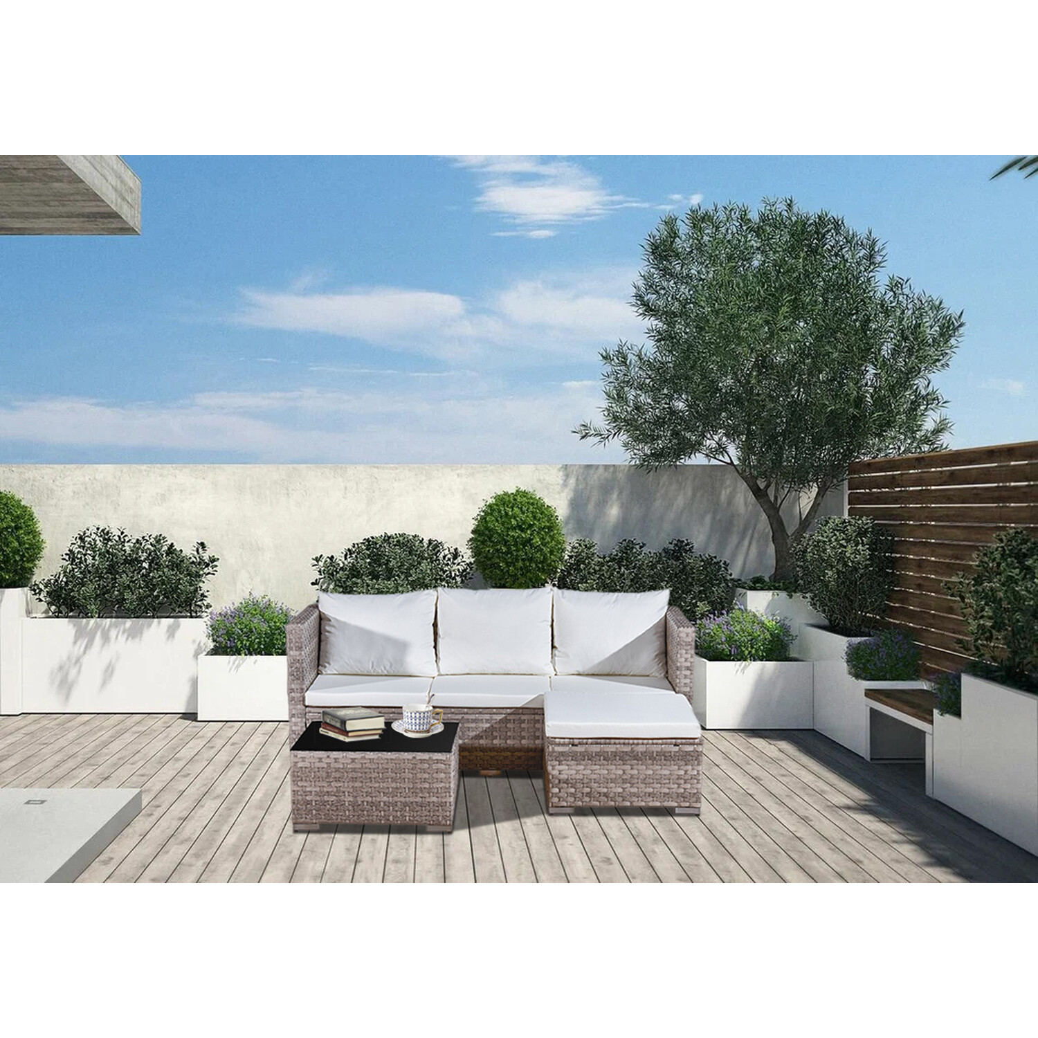 Outdoor Essentials 3 Seater Natural Rattan Sofa Lounge Set Image 2