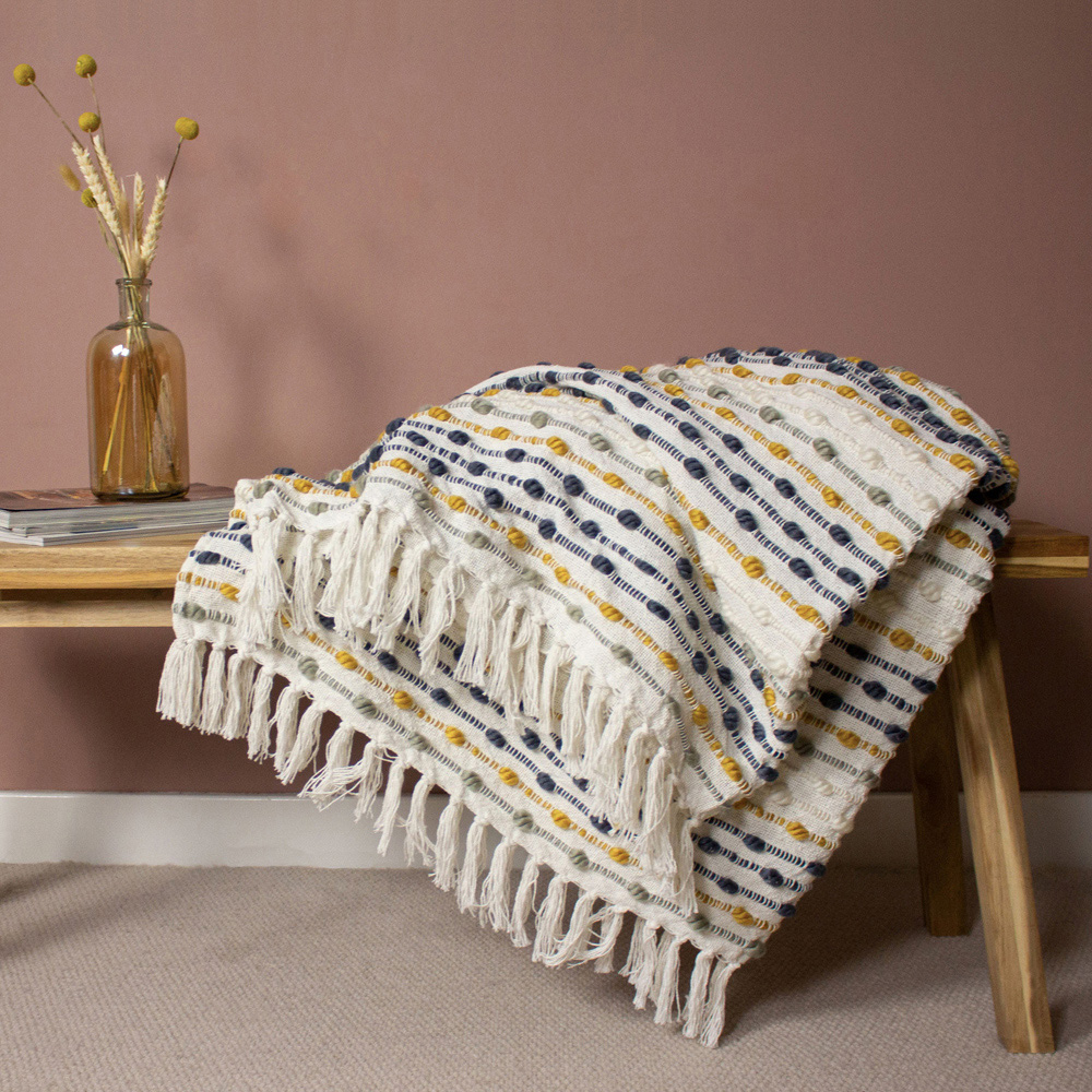 furn. Dhadit Ochre Stripe Throw 130 x 150cm Image 2