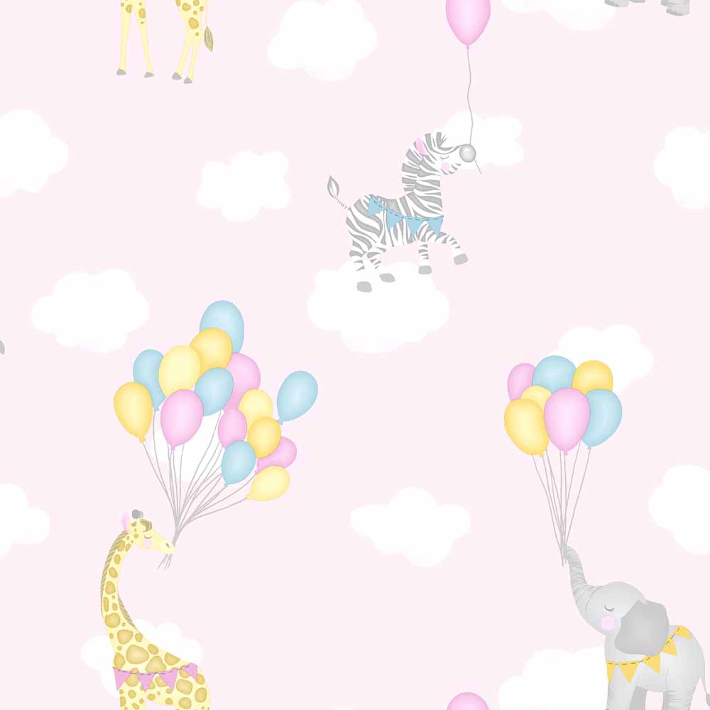 Animal Balloons Pink Wallpaper Image 1
