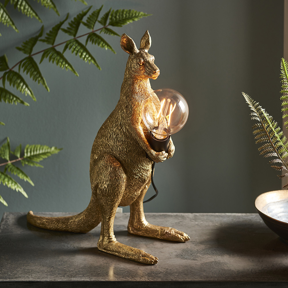 Merano Andria Vintage Gold Paint and Matt Black Kangaroo Table Lamp Image 2
