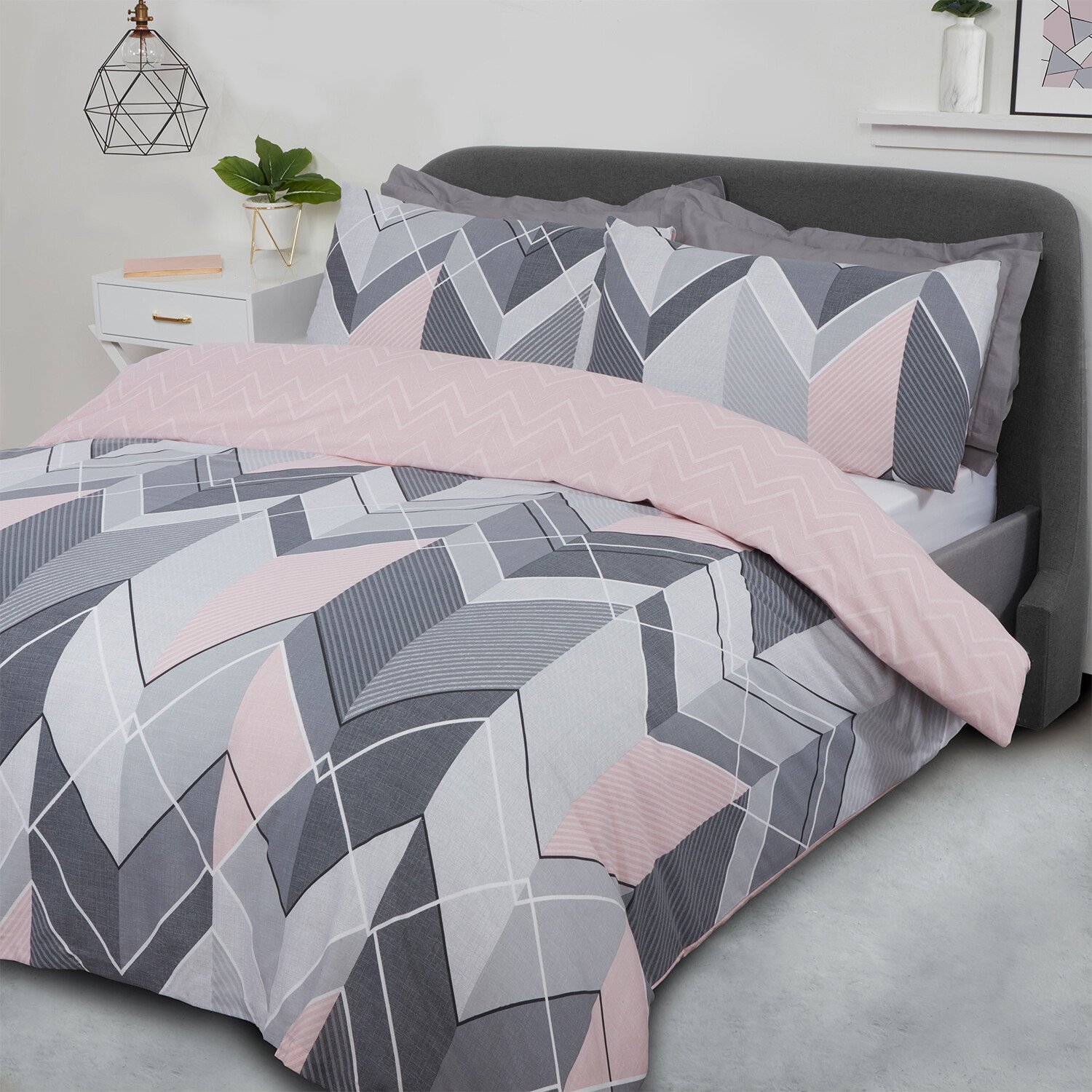 My Home Chevron Double Pink Duvet Set Image 2