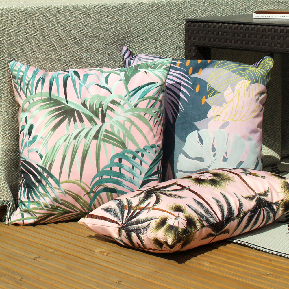furn. Teal Leafy Botanical UV and Water Resistant Outdoor Cushion Image 2