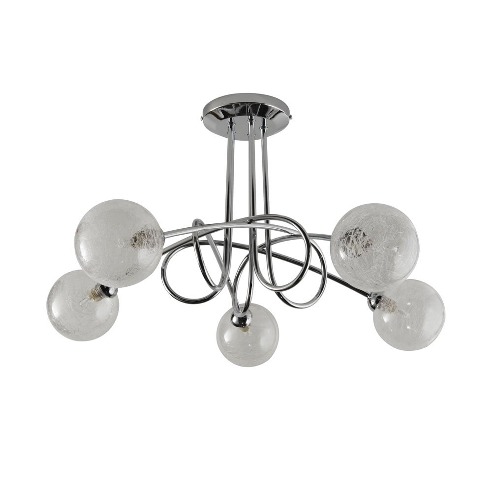 Wilko Sorrento 5 Arm Metal Ceiling Light with Crackle Effect Glass Shades Image 2