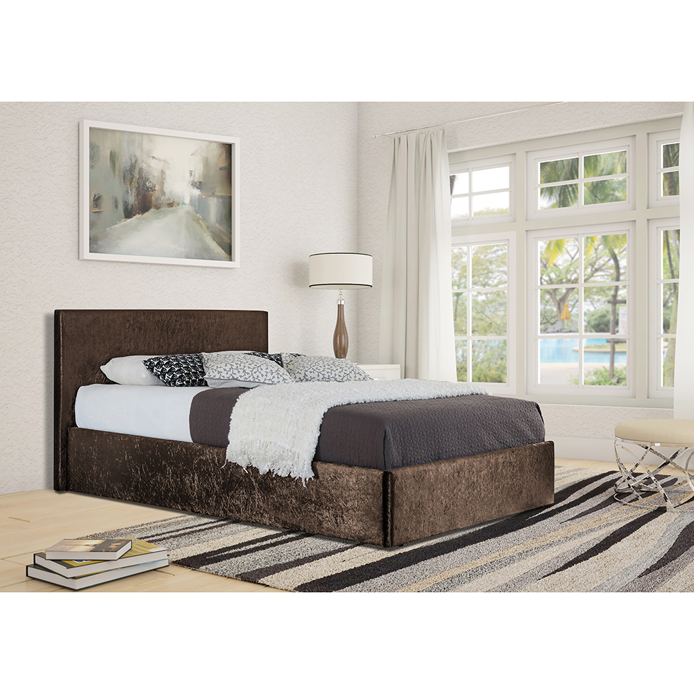 Brooklyn Double Brown Crushed Velvet Ottoman Bed Image 3