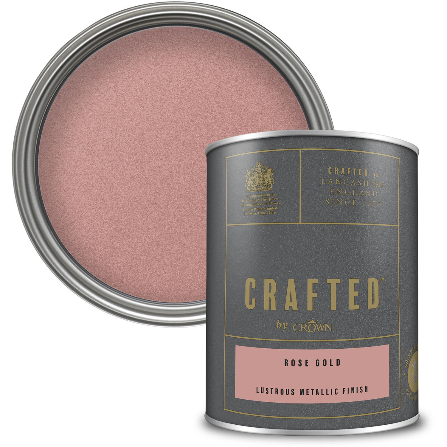 Crown Crafted Walls Wood and Metal Rose Gold Lustrous Metallic Shimmer Emulsion Paint 1.25L Image 1