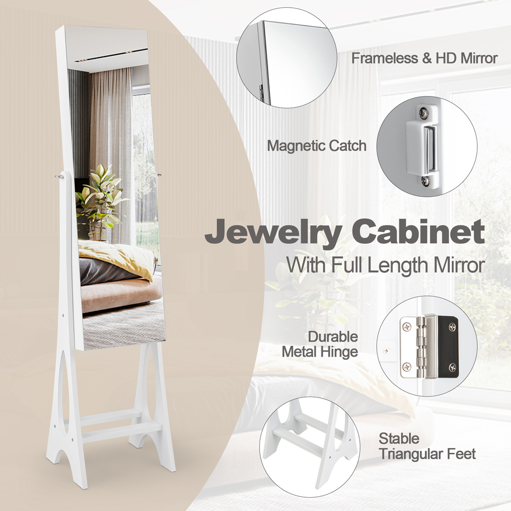 Costway White Freestanding Mirror with Jewellery Cabinet 32 x 110cm Image 6