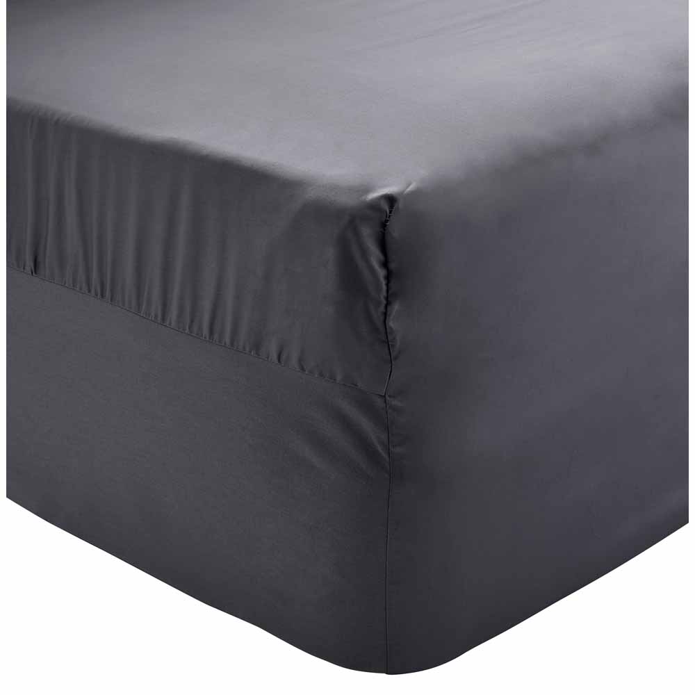 Wilko Super King Best Egyptain Cotton Charcoal Fitted Sheet Image 1