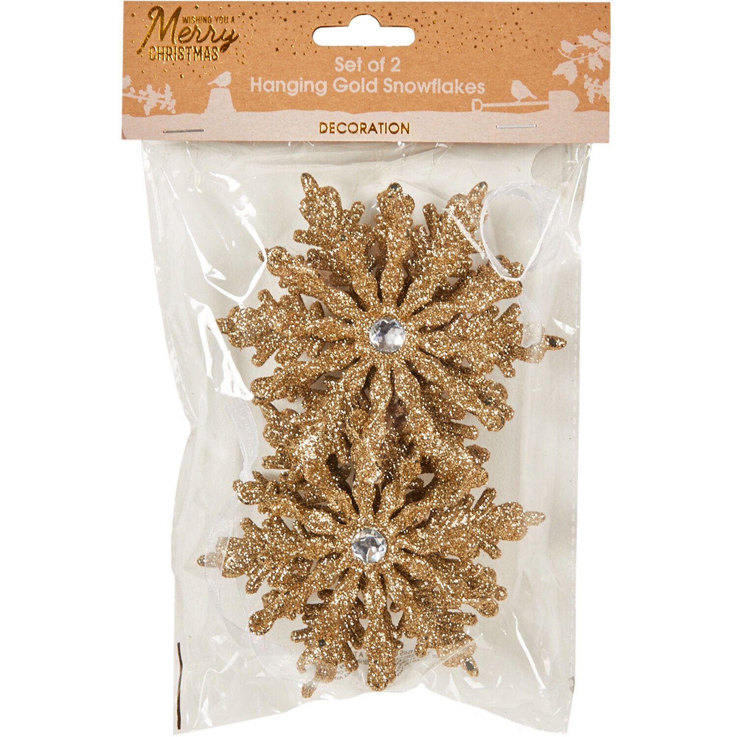 Set of 2 Hanging Snowflakes Gold - Gold Image 1