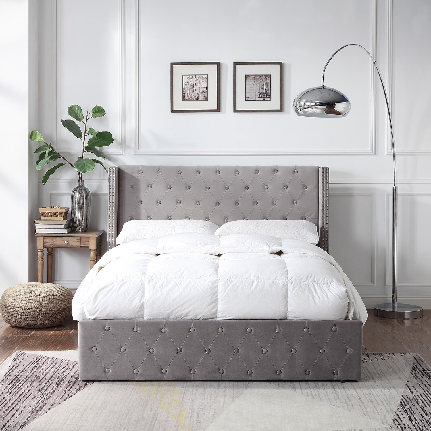 Darcy King Size Grey Brushed Velvet Ottoman Bed Image 1