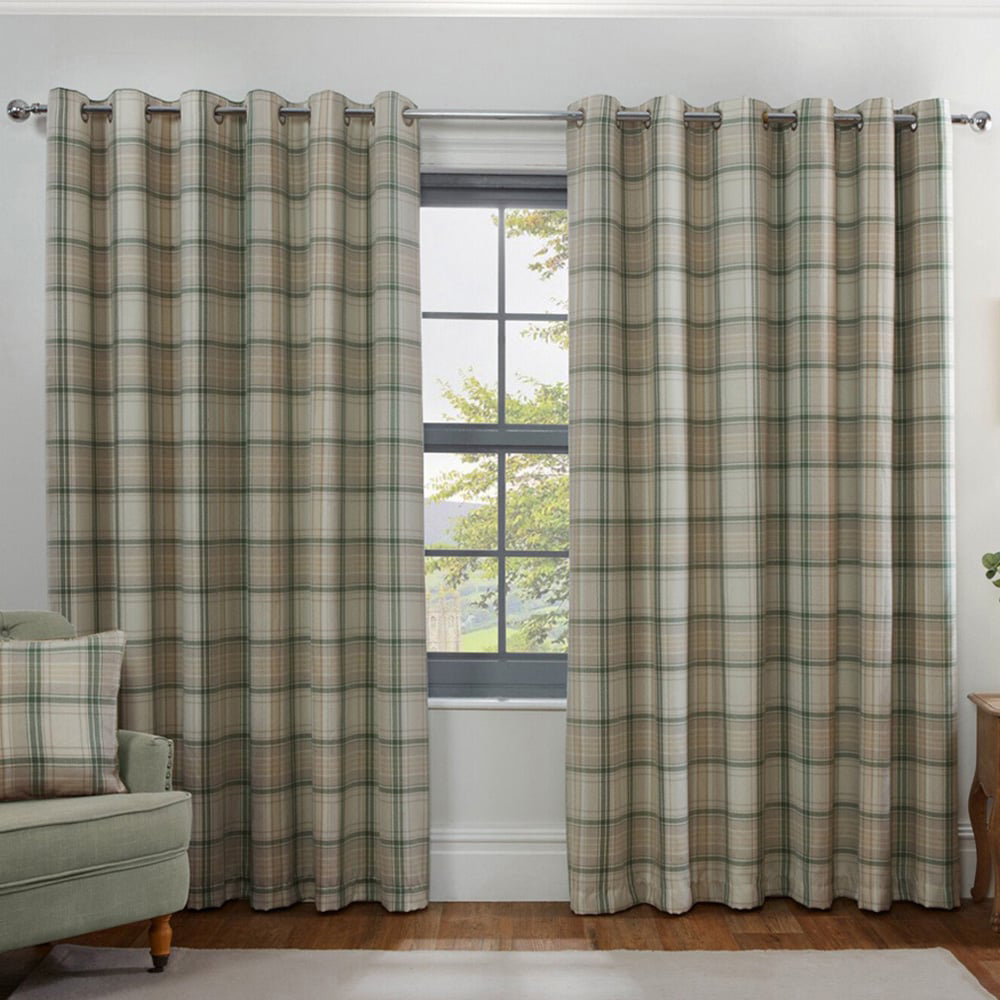 Divante Hatfield Green Check Blackout Curtains 183 x 168cm Image 1