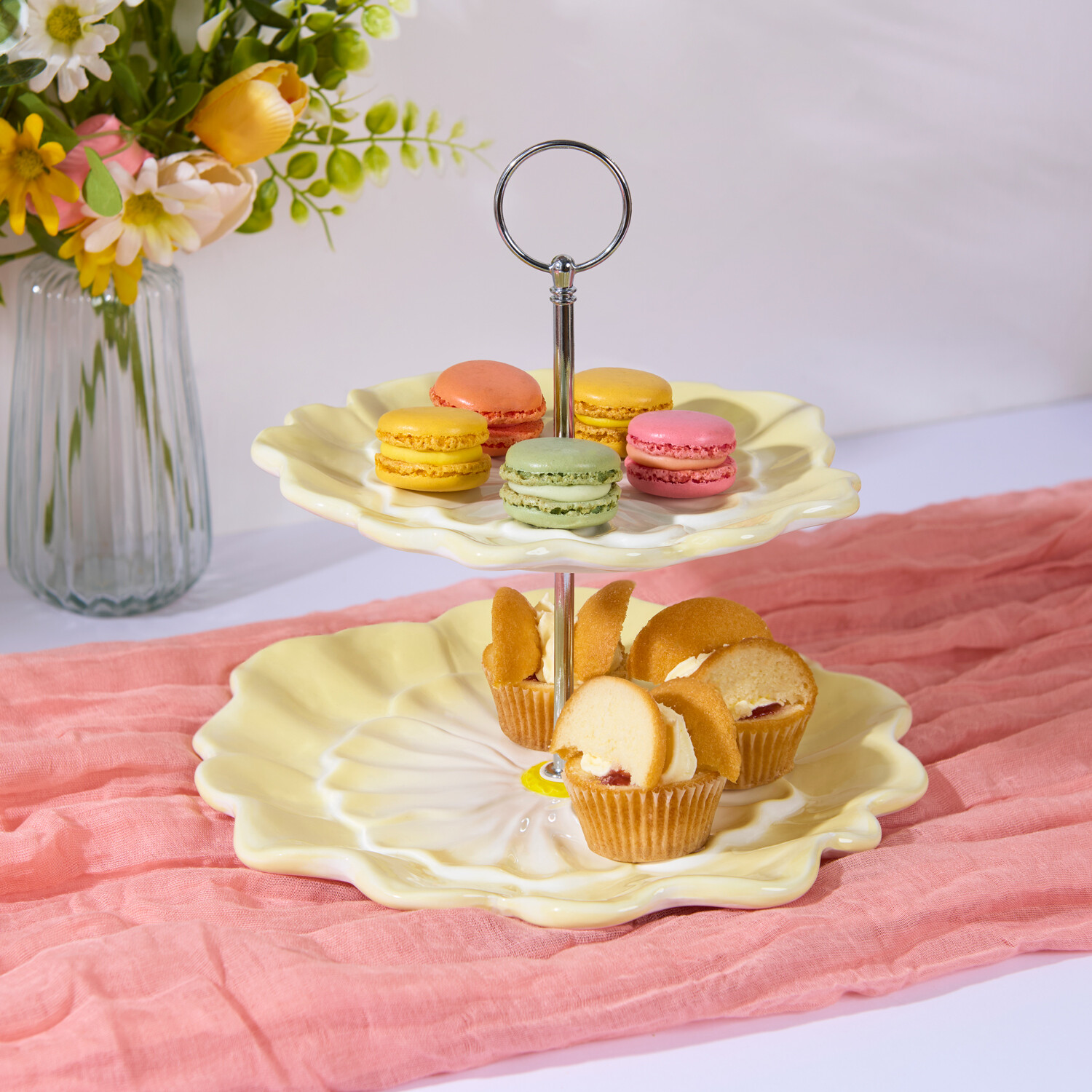 2 Tier Flower Cake Stand Yellow Image 2