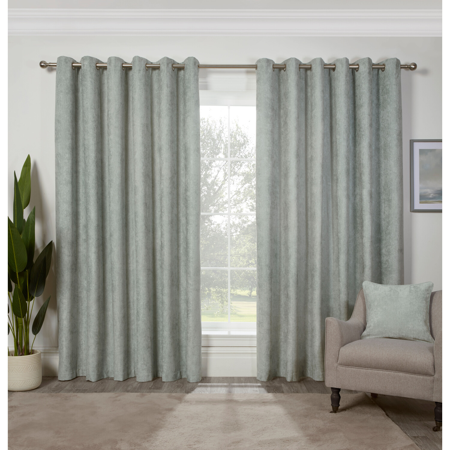 Divante Sage Alden Thermal Eyelet Curtains 183 x 168cm Image 1