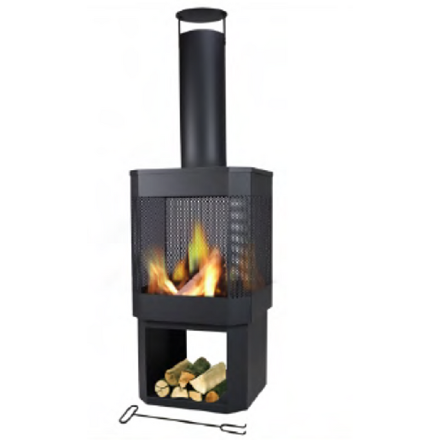 Perforated Chimenea with Log Store Black Image 2