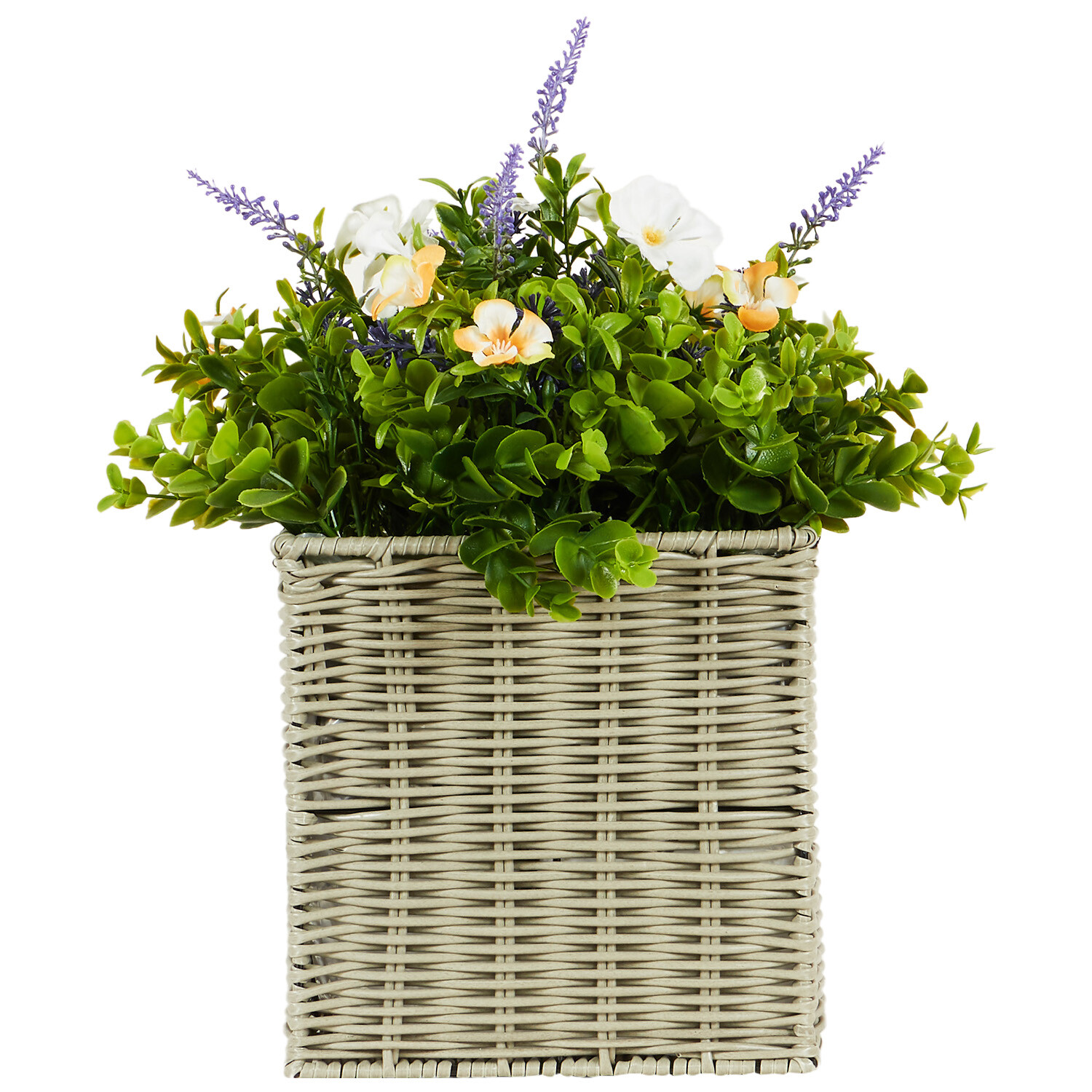Petunia and Lavender in Rattan Pot - Multicolour Image 1