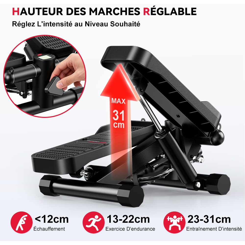 Rattrix Black Mini Hydraulic Stepper with Resistance Bands Image 2