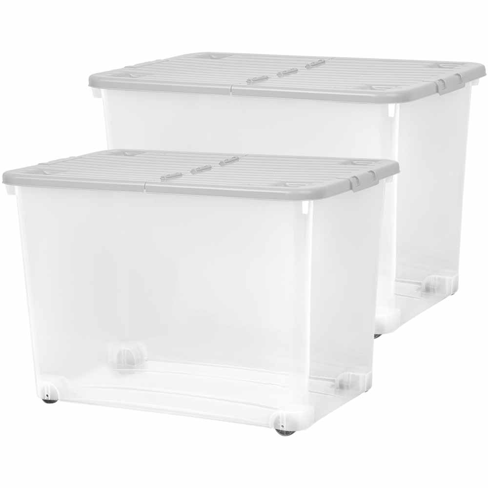 Wham 80L Grey Storage Box Wheels and Lid Set of 2 Image 1