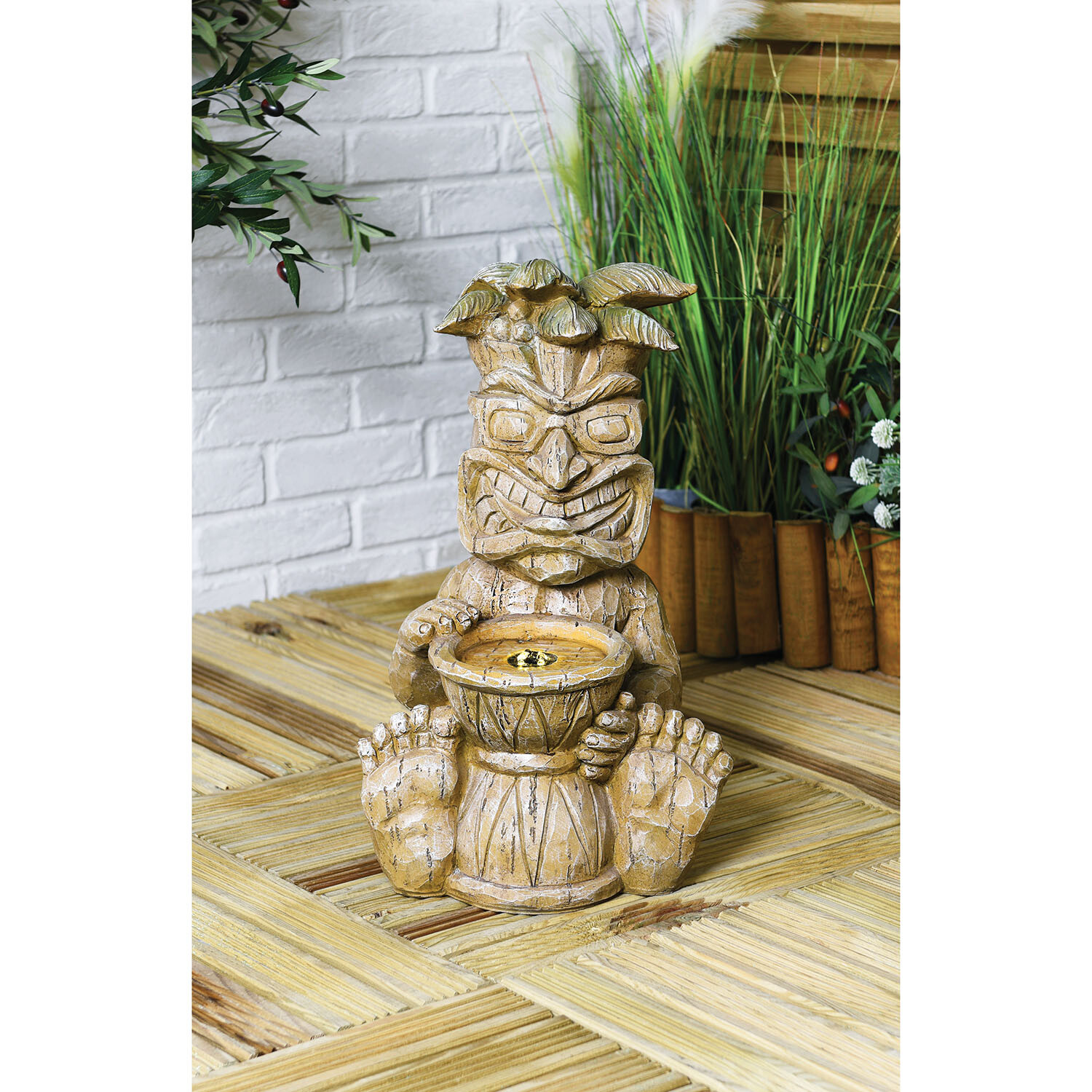 Tiki Drum Water Feature - Beige Image 1