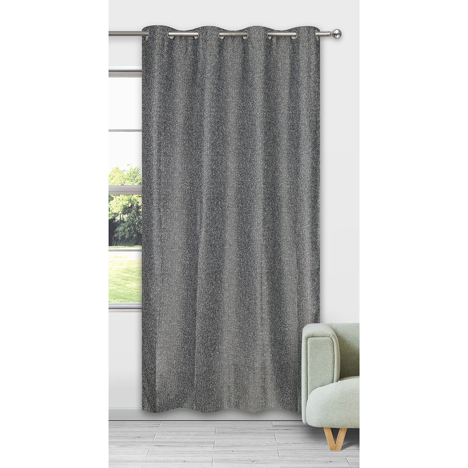 Nomi Slub Eyelet Single Panel Curtain - Black Image 1