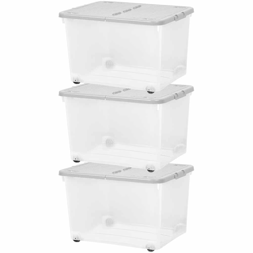Wham 44L Grey Storage Box with Wheels and Lid 3 Pack Image 1