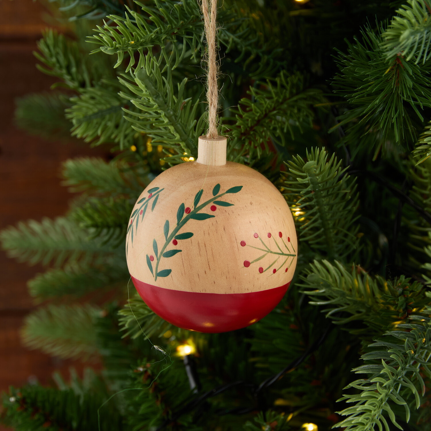 Wooden Holly Bauble Natural Image 7