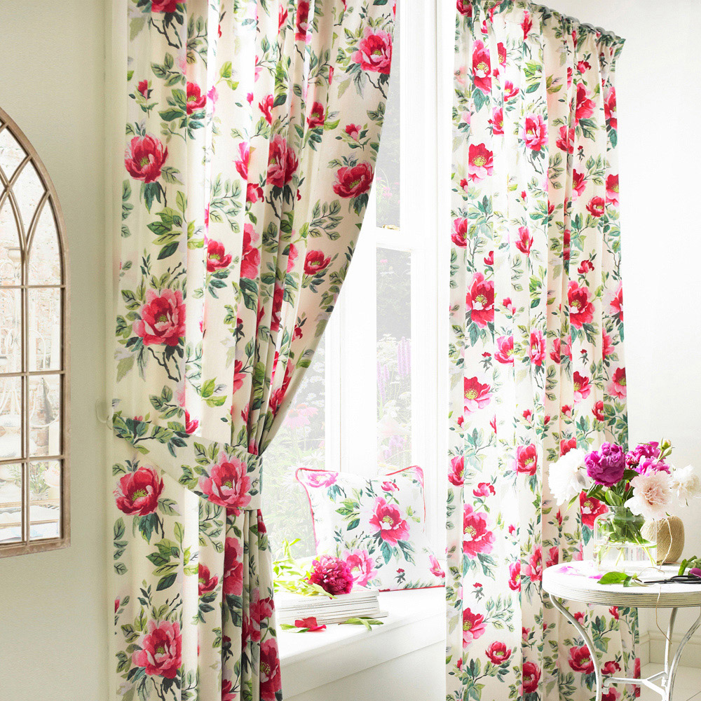 furn. Peony Fuchsia Floral Pencil Pleat Curtain 229 x 229cm Image 1