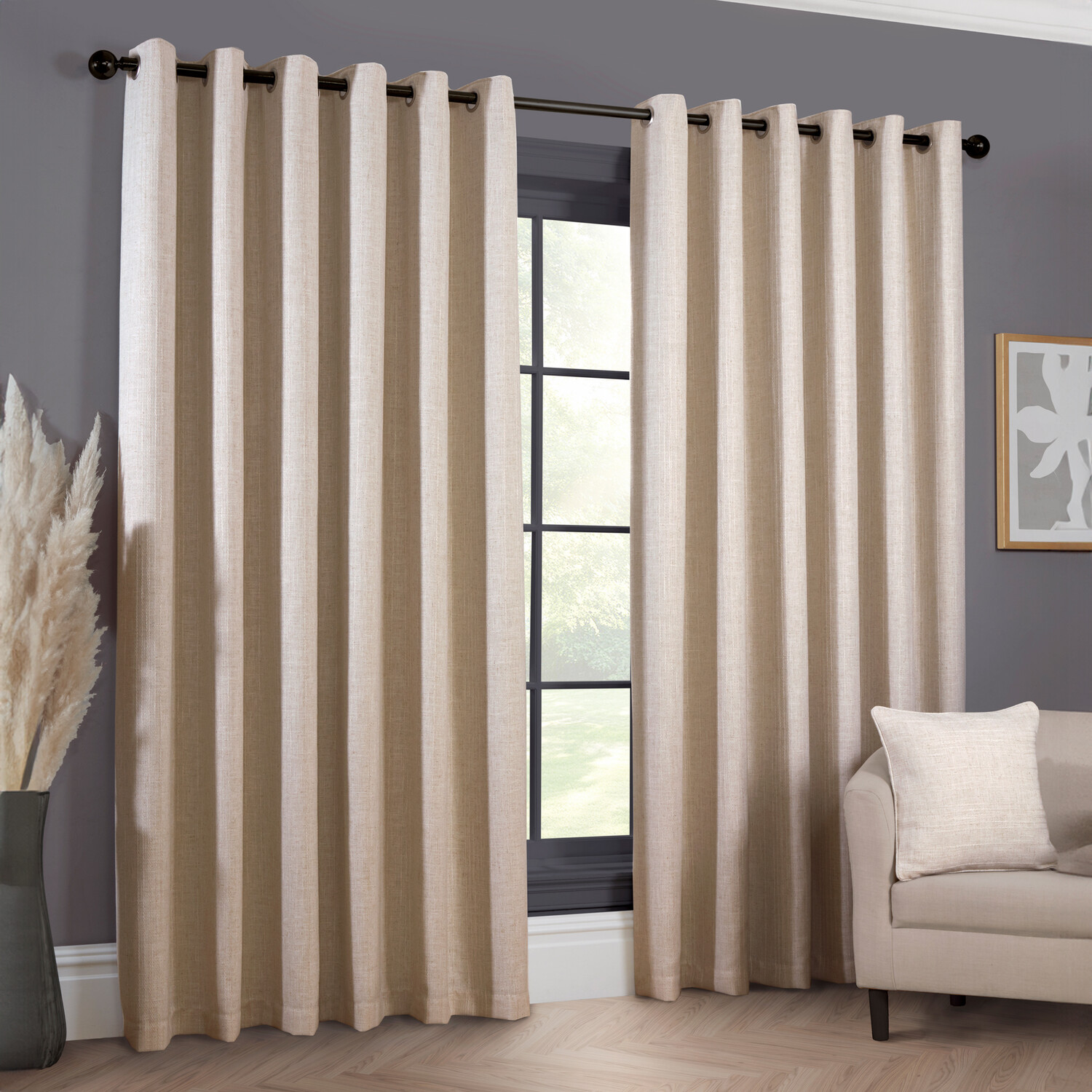 Winslow Stripe Eyelet Blackout CurtainsNatural168cm183cm Image 2